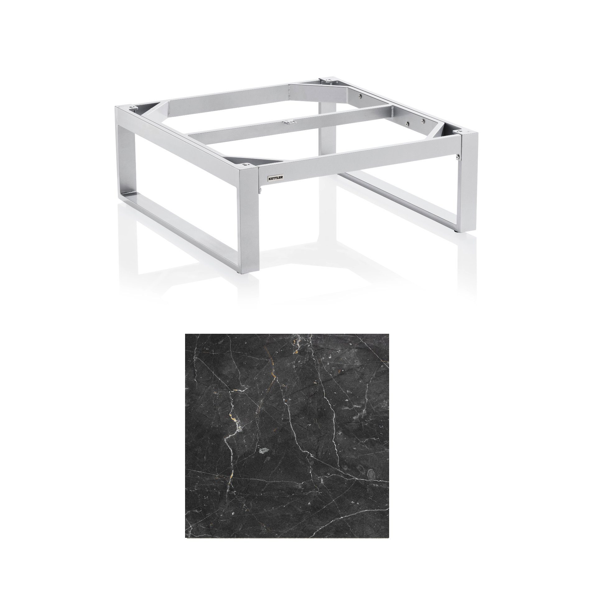 Kettler "Ego" Loungetisch 95x95 cm, Gestell Aluminium silber, Tischplatte HPL Marmor grau