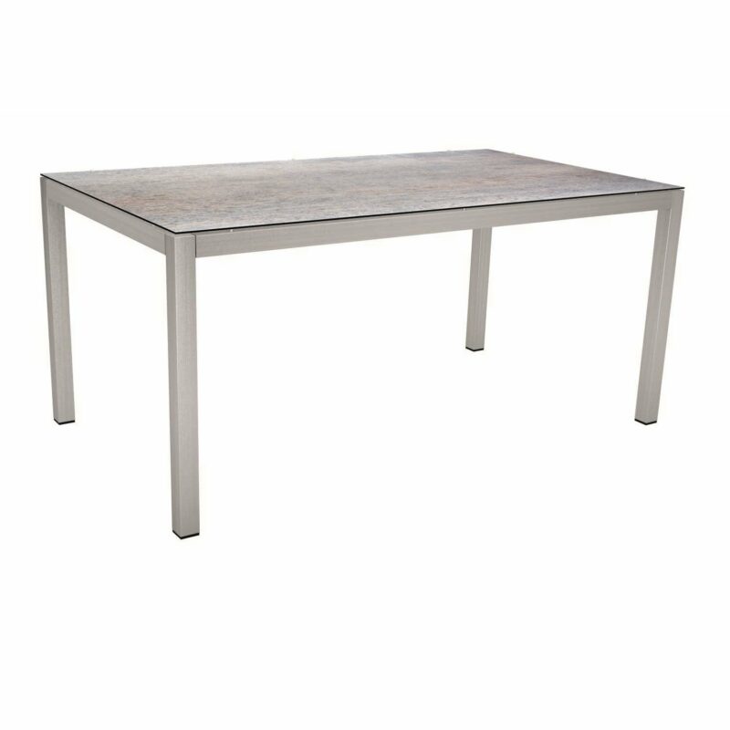 Stern Tischsystem, Gestell Edelstahl Vierkantrohr, Tischplatte HPL Smoky, 130x80 cm