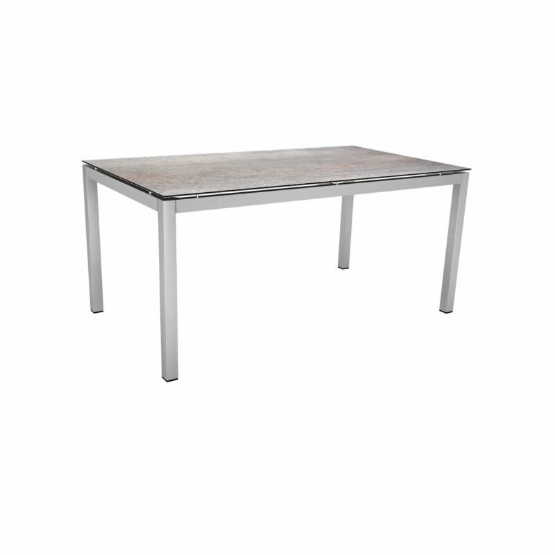 Stern Tischsystem, Gestell Edelstahl Vierkantrohr, Tischplatte HPL Smoky, 160x90 cm