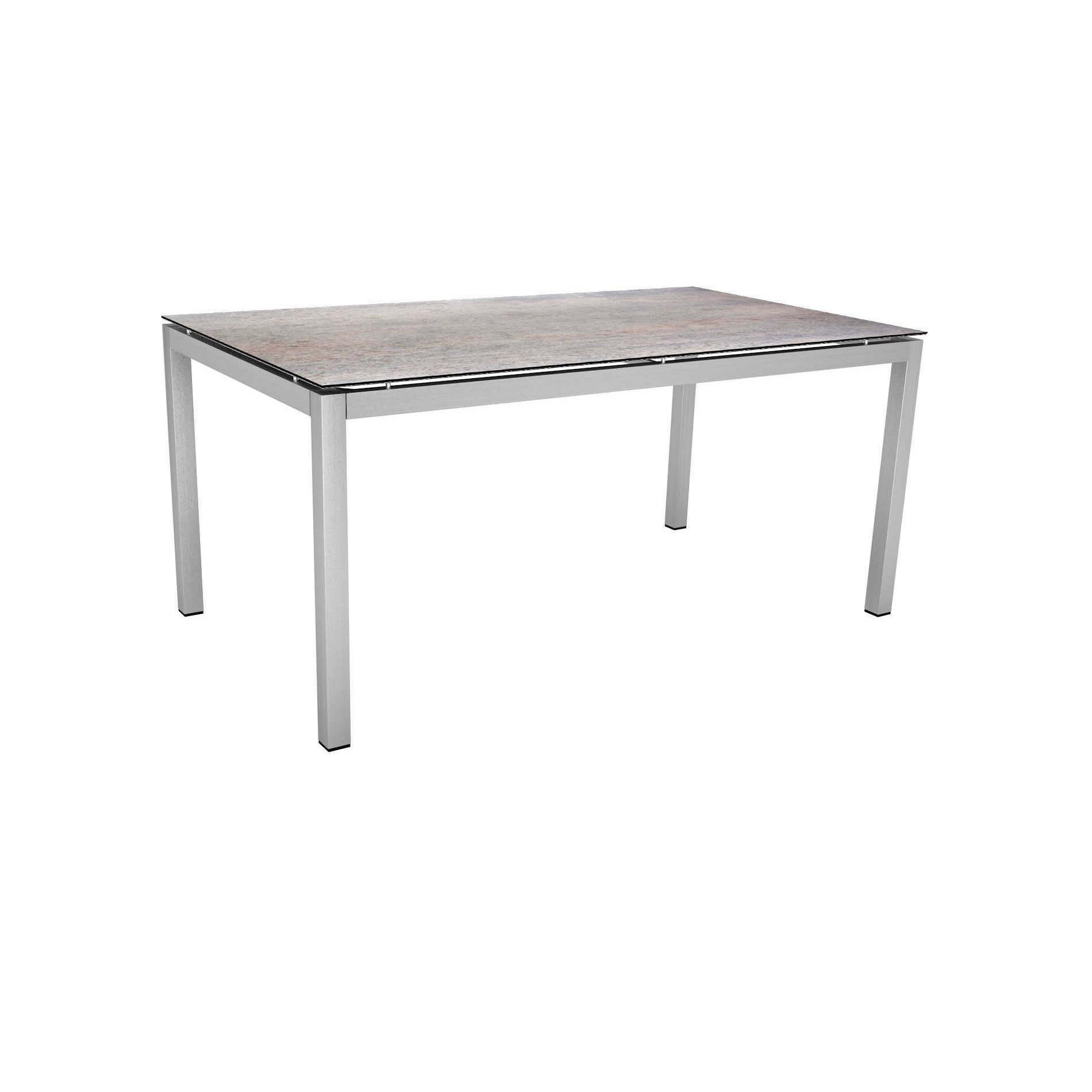 Stern Tischsystem, Gestell Edelstahl Vierkantrohr, Tischplatte HPL Smoky, 160x90 cm