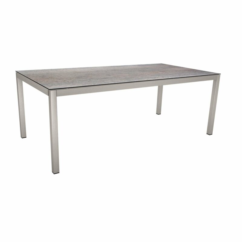 Stern Tischsystem, Gestell Edelstahl Vierkantrohr, Tischplatte HPL Smoky, 200x100 cm