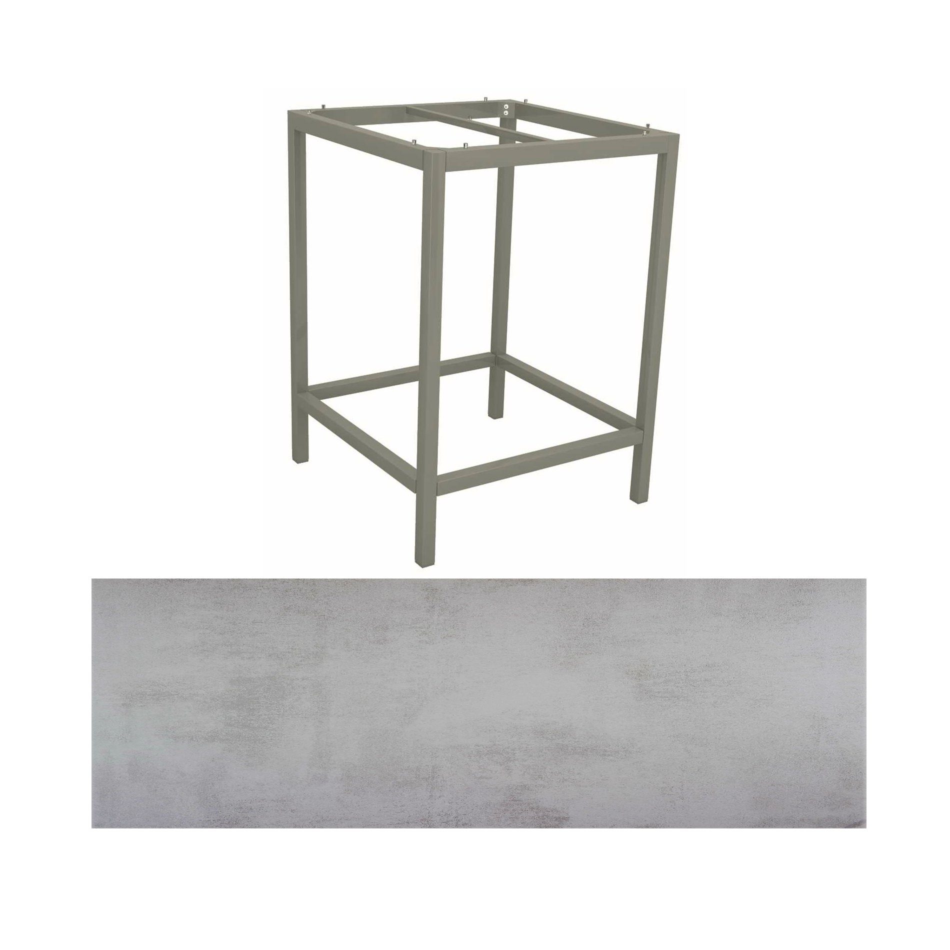 Stern Bartisch, Gestell Aluminium graphit, Tischplatte HPL Zement hell