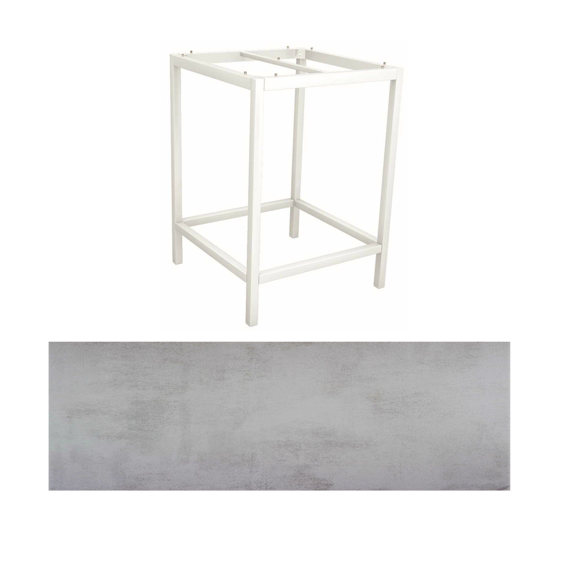 Stern Bartisch, Gestell Aluminium weiß, Tischplatte HPL Zement hell