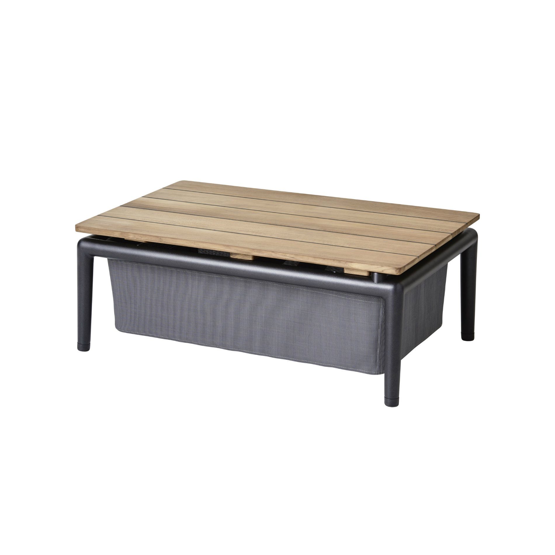 Cane-line "Conic" Loungetisch mit Box, Aluminium lavagrau, Textilgewebe grau