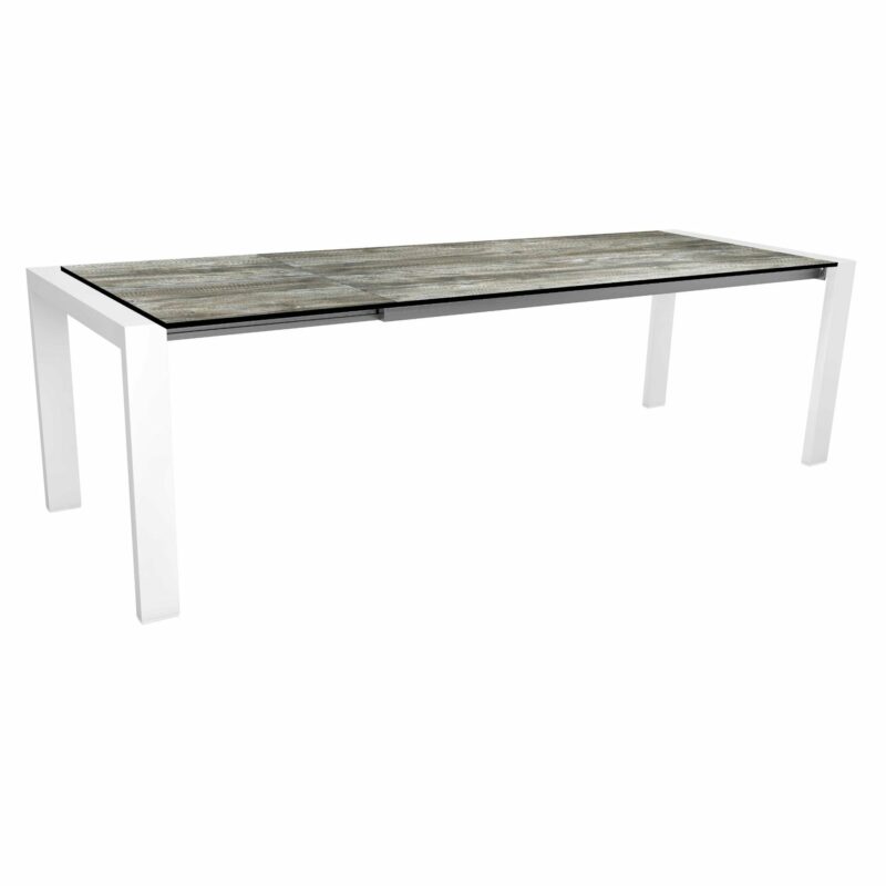 Stern Gartentisch "Select" Butterfly-Auszug, Gestell Aluminium weiß, Tischplatte HPL Tundra grau