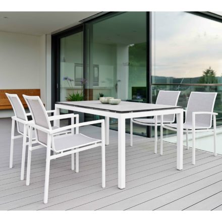 Stern Gartenmöbel-Set mit Stuhl "Skelby" und Gartentisch Aluminium weiß/HPL Zement hell