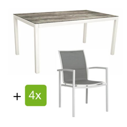 Stern Gartenmöbel-Set "Evoee", Gestelle Aluminium weiß, Sitzfläche Textilgewebe silberfarben, Tischplatte HPL Tundra Grau