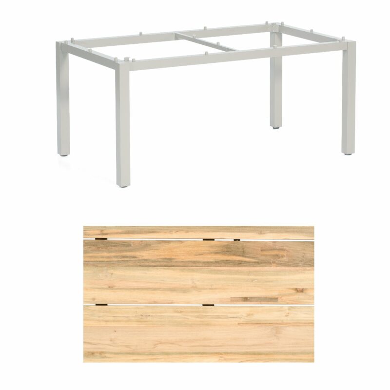 Sonnenpartner "Base" Gartentisch, Gestell Aluminium silber, Tischplatte Old Teak Natur, Größe: 160x90 cm
