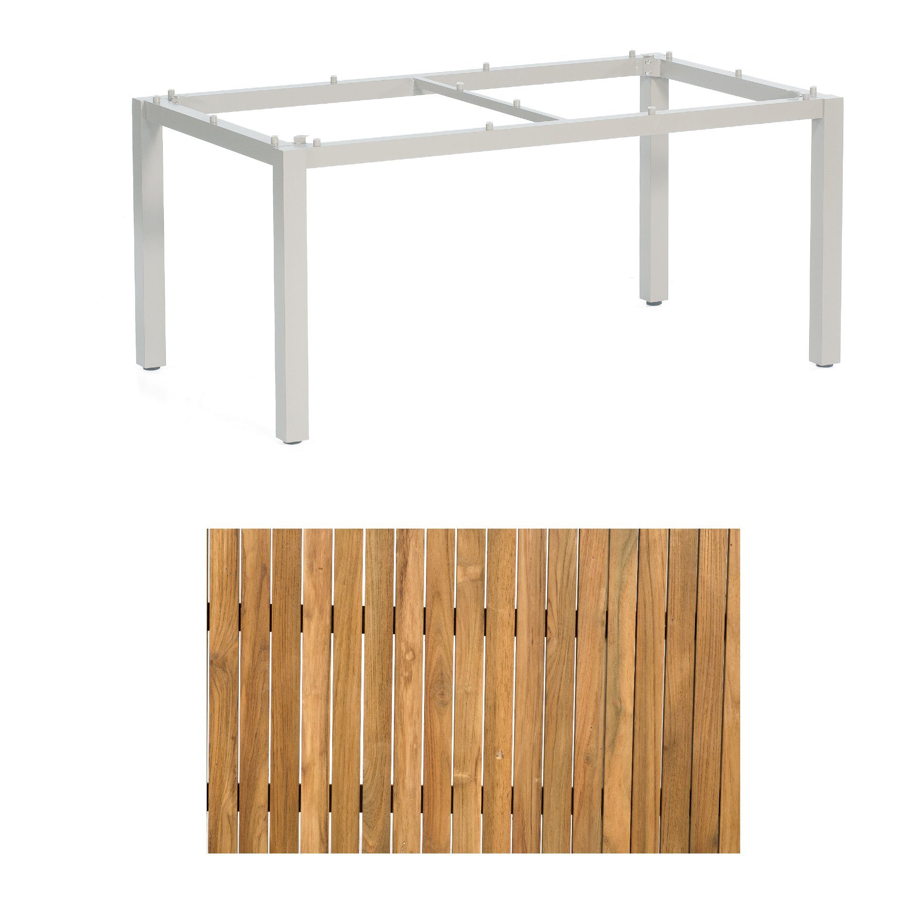 Sonnenpartner "Base" Gartentisch, Gestell Aluminium silber, Tischplatte Old Teak, Größe: 160x90 cm
