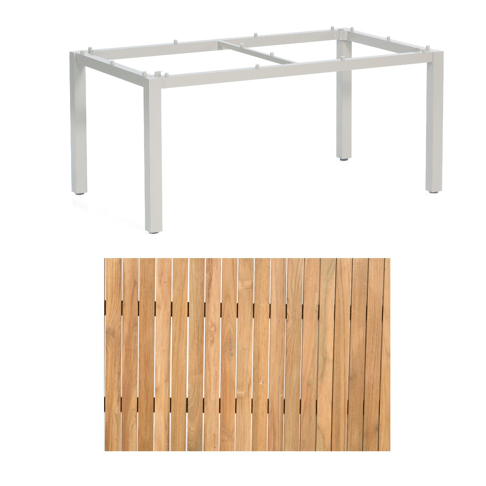 Sonnenpartner "Base" Gartentisch, Gestell Aluminium silber, Tischplatte Teak Natur, Größe: 160x90 cm
