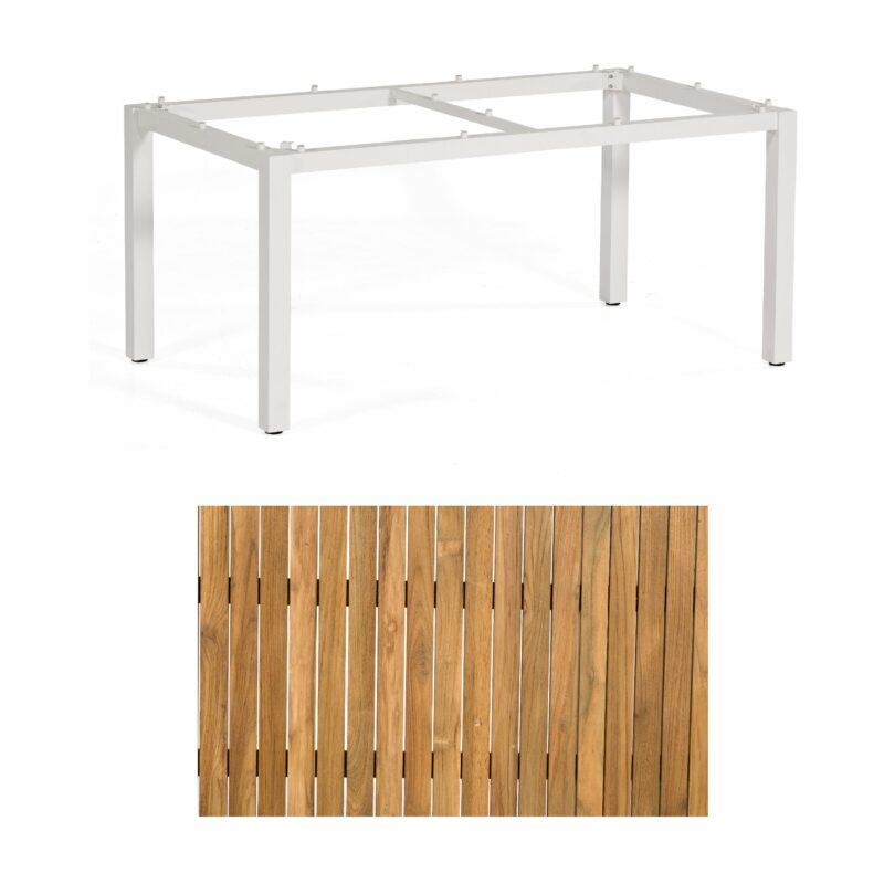 Sonnenpartner "Base" Gartentisch, Gestell Aluminium weiß, Tischplatte Old Teak, Größe: 160x90 cm