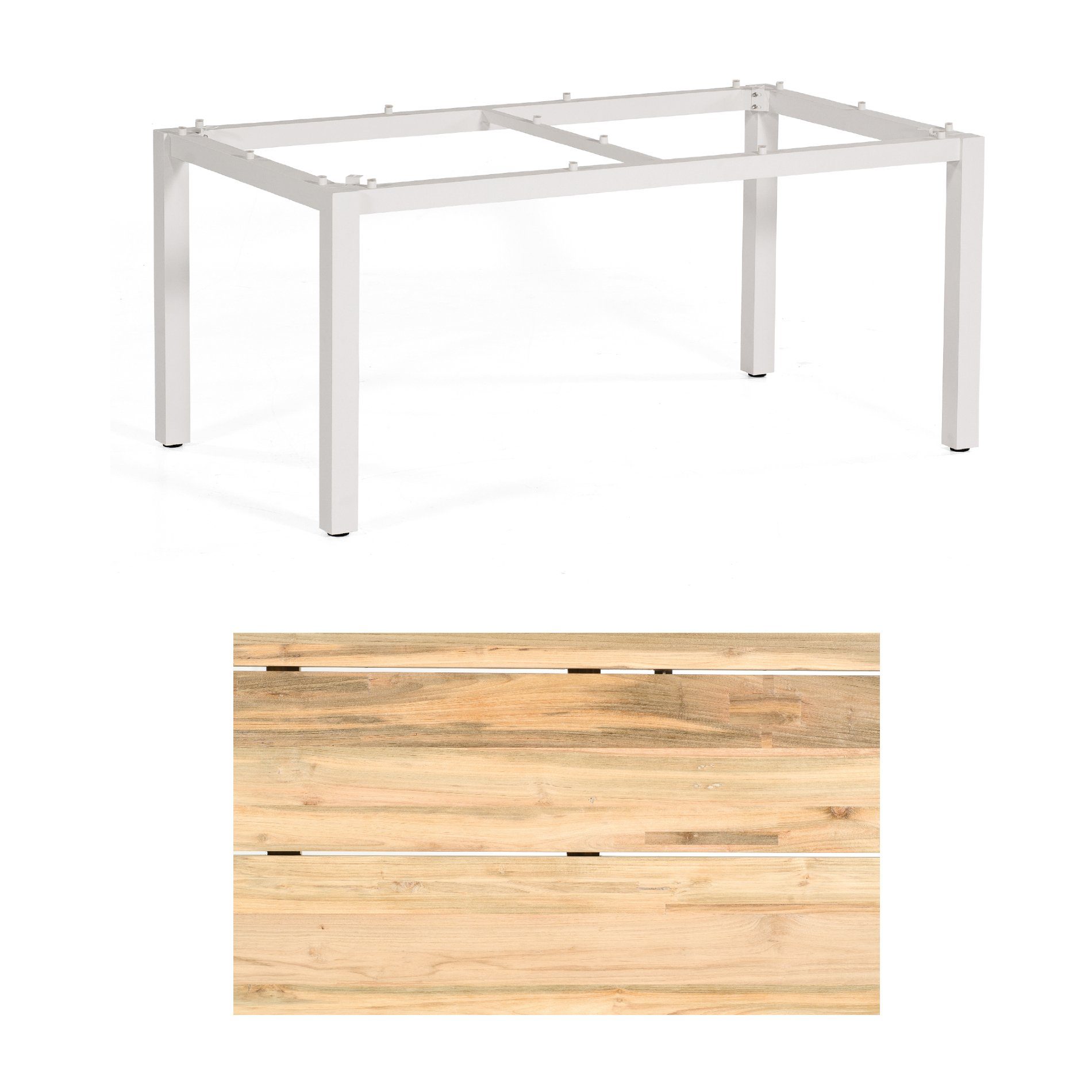 Sonnenpartner "Base" Gartentisch, Gestell Aluminium weiß, Tischplatte Old Teak Natur, Größe: 160x90 cm