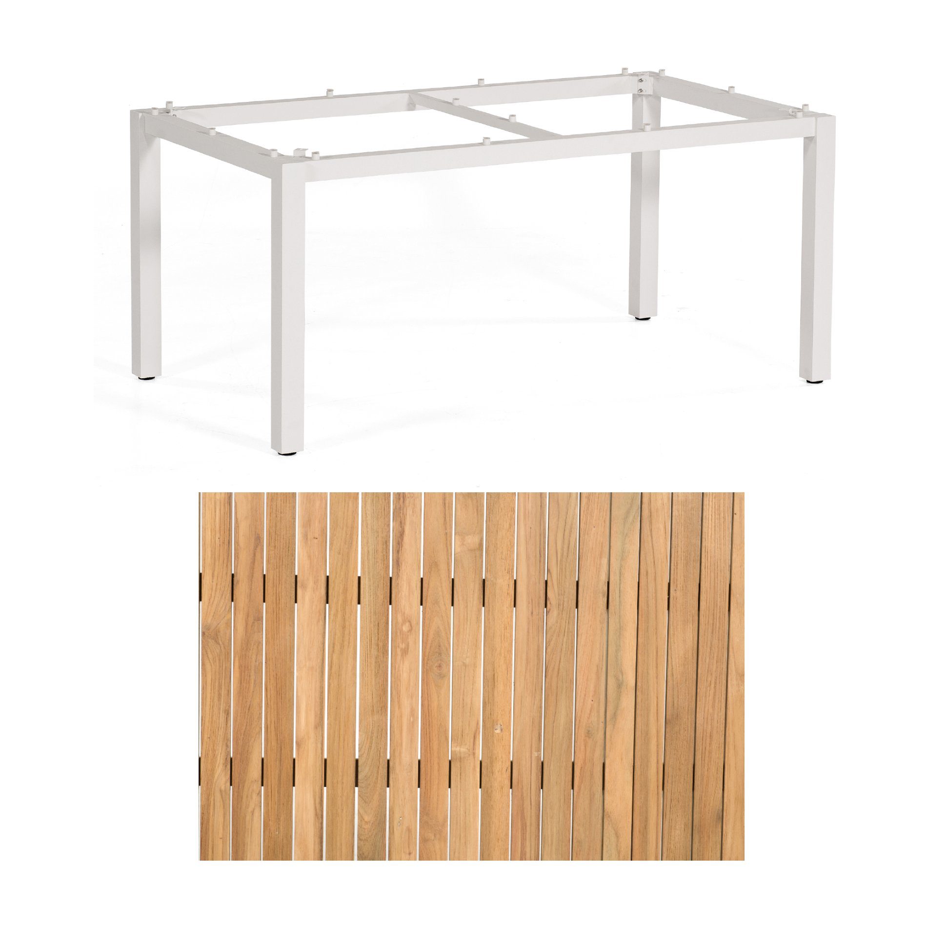 Sonnenpartner "Base" Gartentisch, Gestell Aluminium weiß, Tischplatte Natur Teak, Größe: 160x90 cm