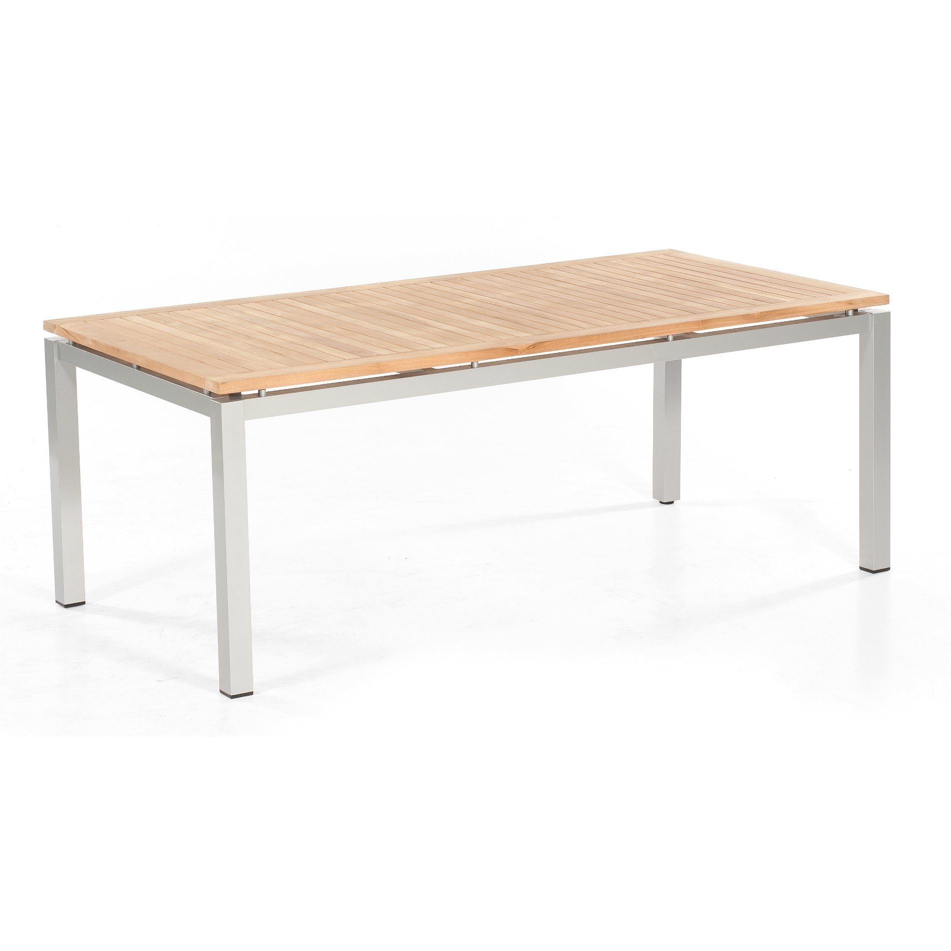 SonnenPartner Tisch 200x100 cm "Base", Gestell Aluminium silber, Tischplatte Pure natur teak