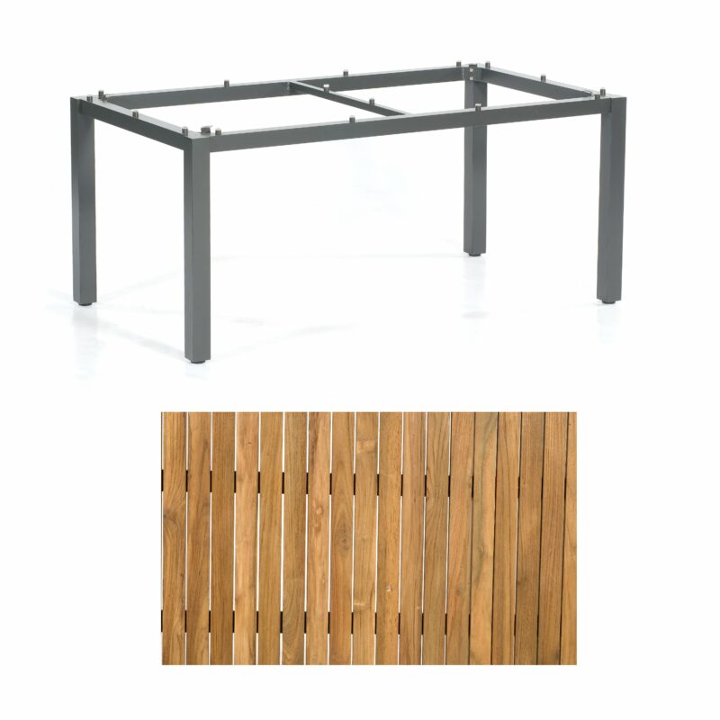 Sonnenpartner "Base" Gartentisch, Gestell Aluminium anthrazit, Tischplatte Old Teak, Größe: 160x90 cm