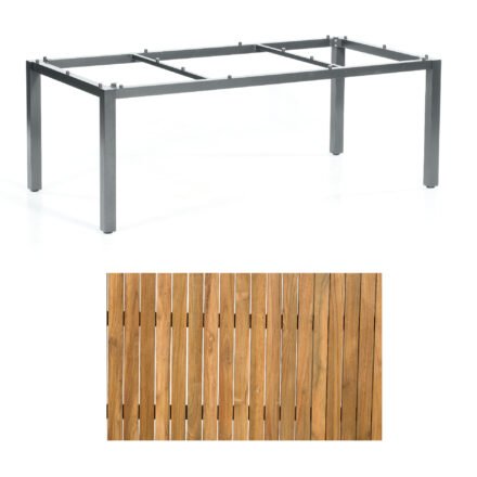 Sonnenpartner "Base" Gartentisch, Gestell Aluminium anthrazit, Tischplatte Old Teak, Größe: 200x100 cm