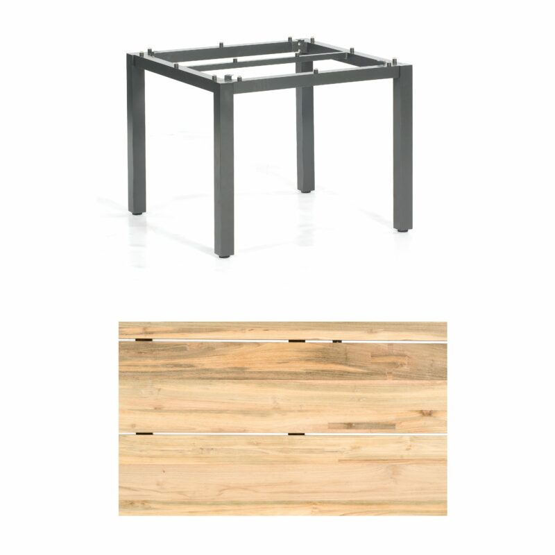 Sonnenpartner "Base" Gartentisch, Gestell Aluminium anthrazit, Tischplatte Old Teak Natur, Größe: 90x90 cm