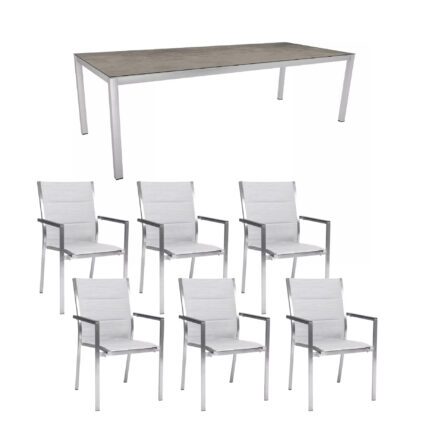 Stern Gartenmöbel-Set "Cardiff", Gestelle Edelstahl, Sitzfläche Textilgewebe silber gepolstert, Tischplatte HPL Zement