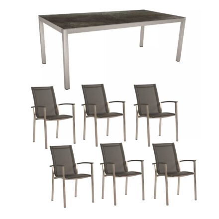 Stern Gartenmöbel-Set "Evoee", Gestelle Edelstahl, Sitzfläche Textilgewebe silbergrau, Tischplatte HPL Dark Marble