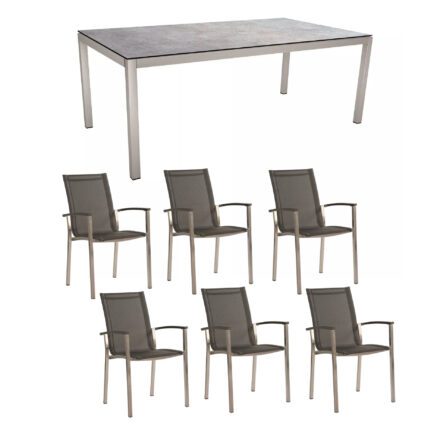 Stern Gartenmöbel-Set "Evoee", Gestelle Edelstahl, Sitzfläche Textilgewebe silbergrau, Tischplatte HPL Metallic Grau