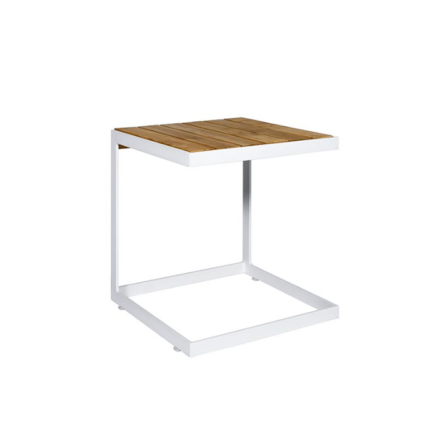 Jati&Kebon Beistelltisch "Vannes", Gestell Aluminium weiß, Tischplatte Teakholz