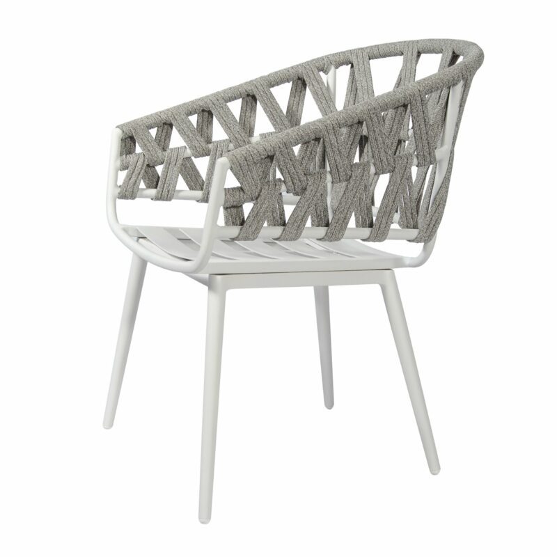 Jati&Kebon Sessel "Palm", Gestell Aluminium weiß, Rope cross weaving light grey melange