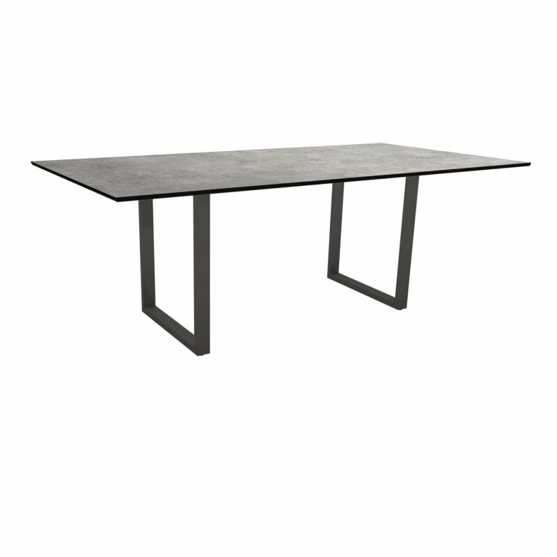 Stern Kufentisch, Maße: 200x100x73 cm, Gestell Aluminium anthrazit, Tischplatte HPL Metallic grau