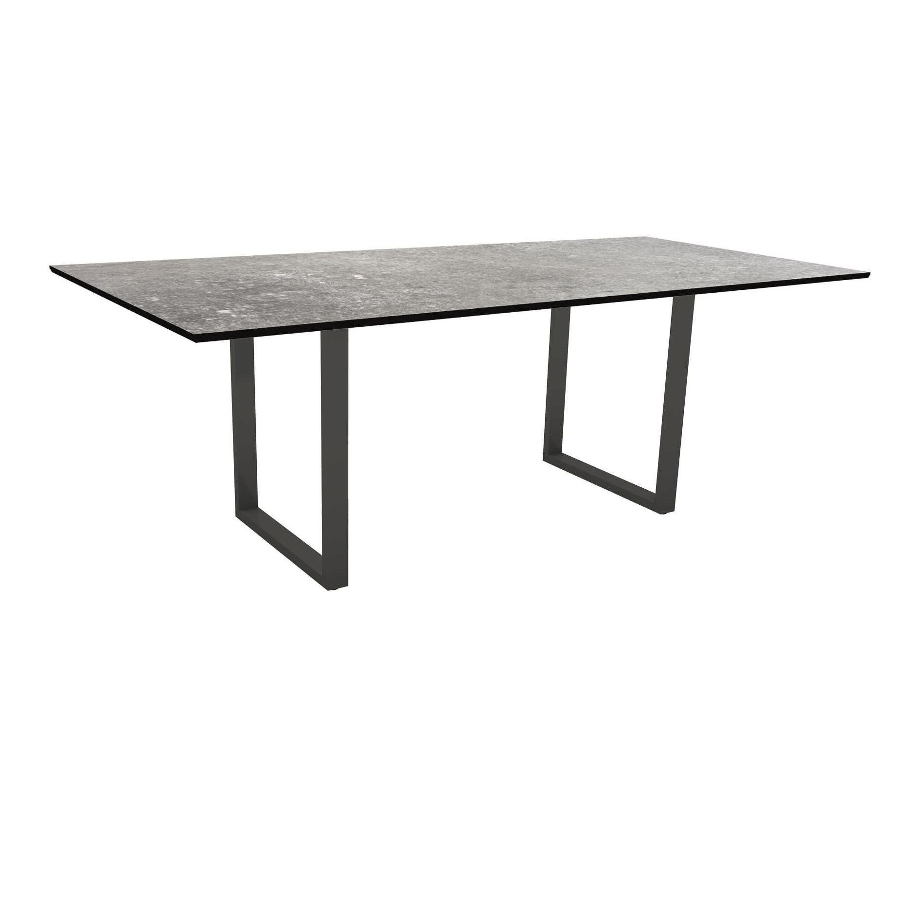 Stern Kufentisch, Maße: 200x100x73 cm, Gestell Aluminium anthrazit, Tischplatte HPL Vintage stone