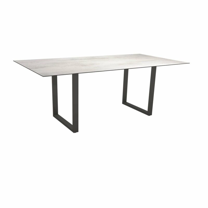 Stern Kufentisch, Maße: 200x100x73 cm, Gestell Aluminium anthrazit, Tischplatte HPL Zement hell