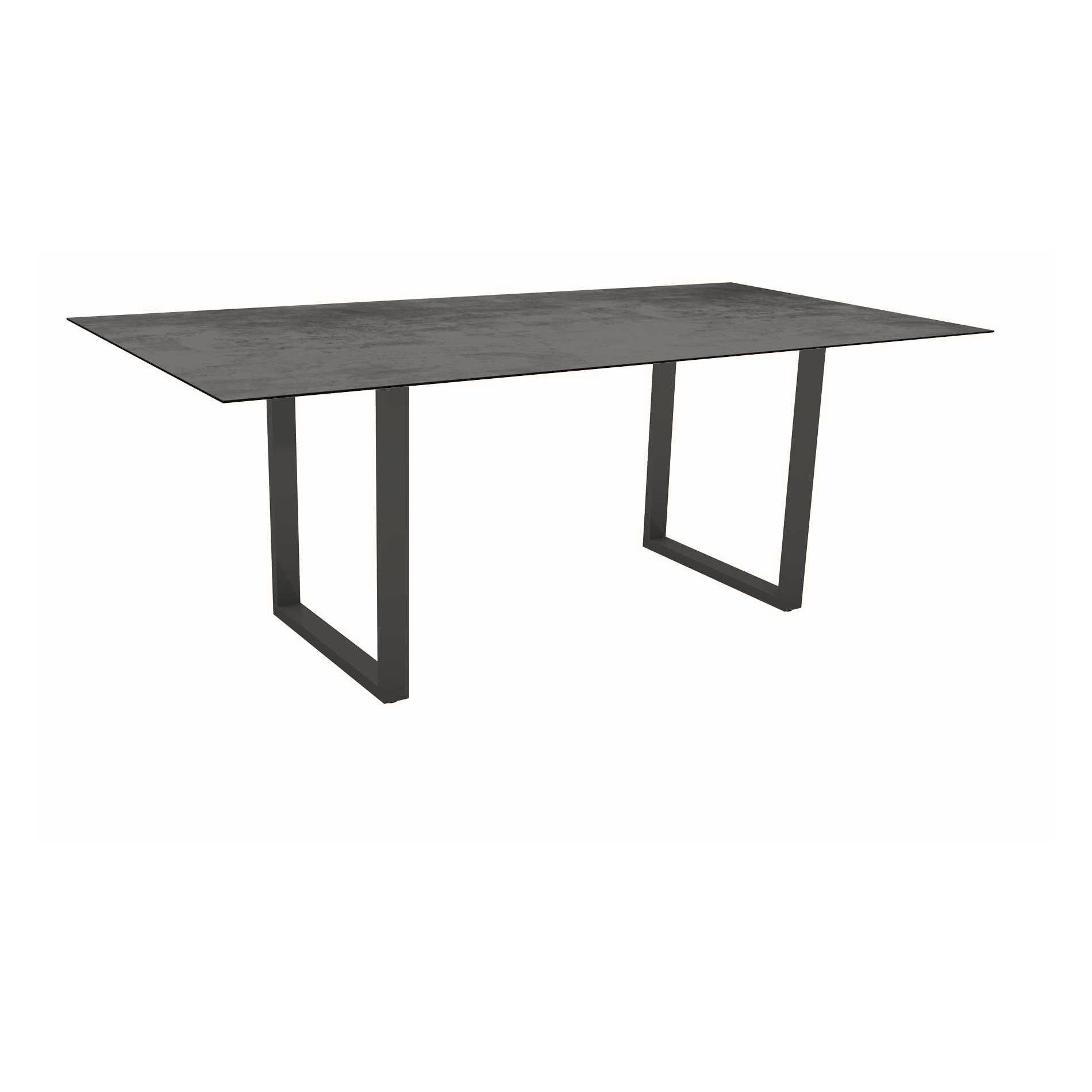 Stern Kufentisch, Maße: 200x100x73 cm, Gestell Aluminium anthrazit, Tischplatte HPL Zement