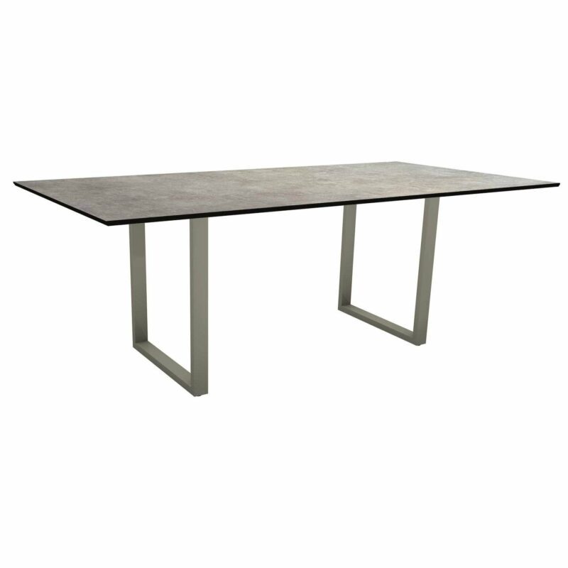 Stern Kufentisch, Maße: 200x100x73 cm, Gestell Aluminium graphit, Tischplatte HPL Metallic grau