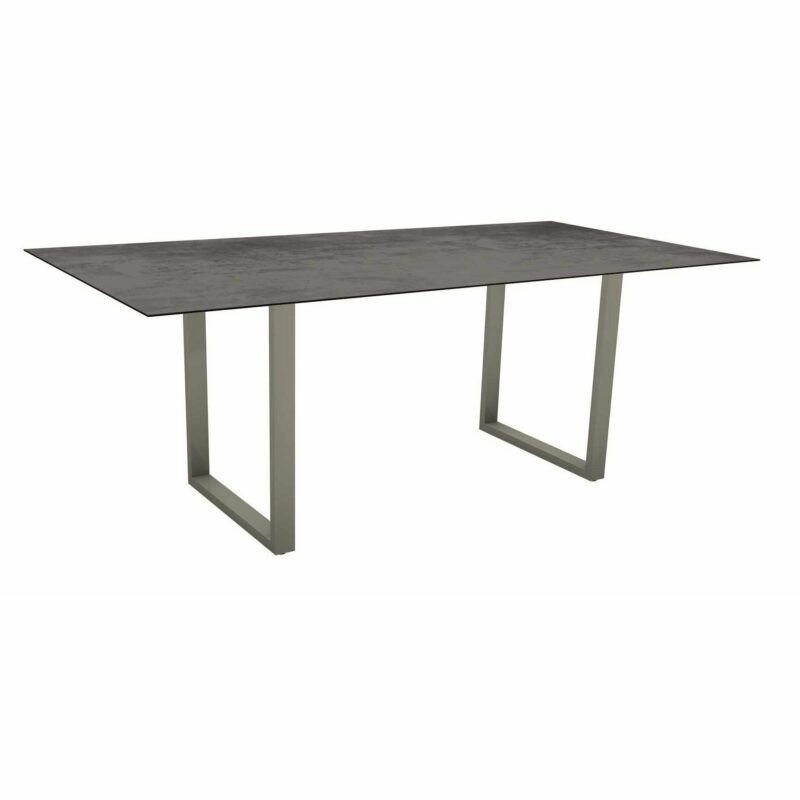 Stern Kufentisch, Maße: 200x100x73 cm, Gestell Aluminium graphit, Tischplatte HPL Zement