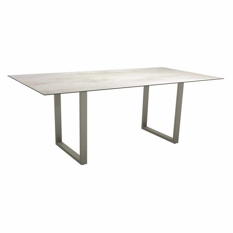 Stern Kufentisch, Maße: 200x100x73 cm, Gestell Aluminium graphit, Tischplatte HPL Zement hell