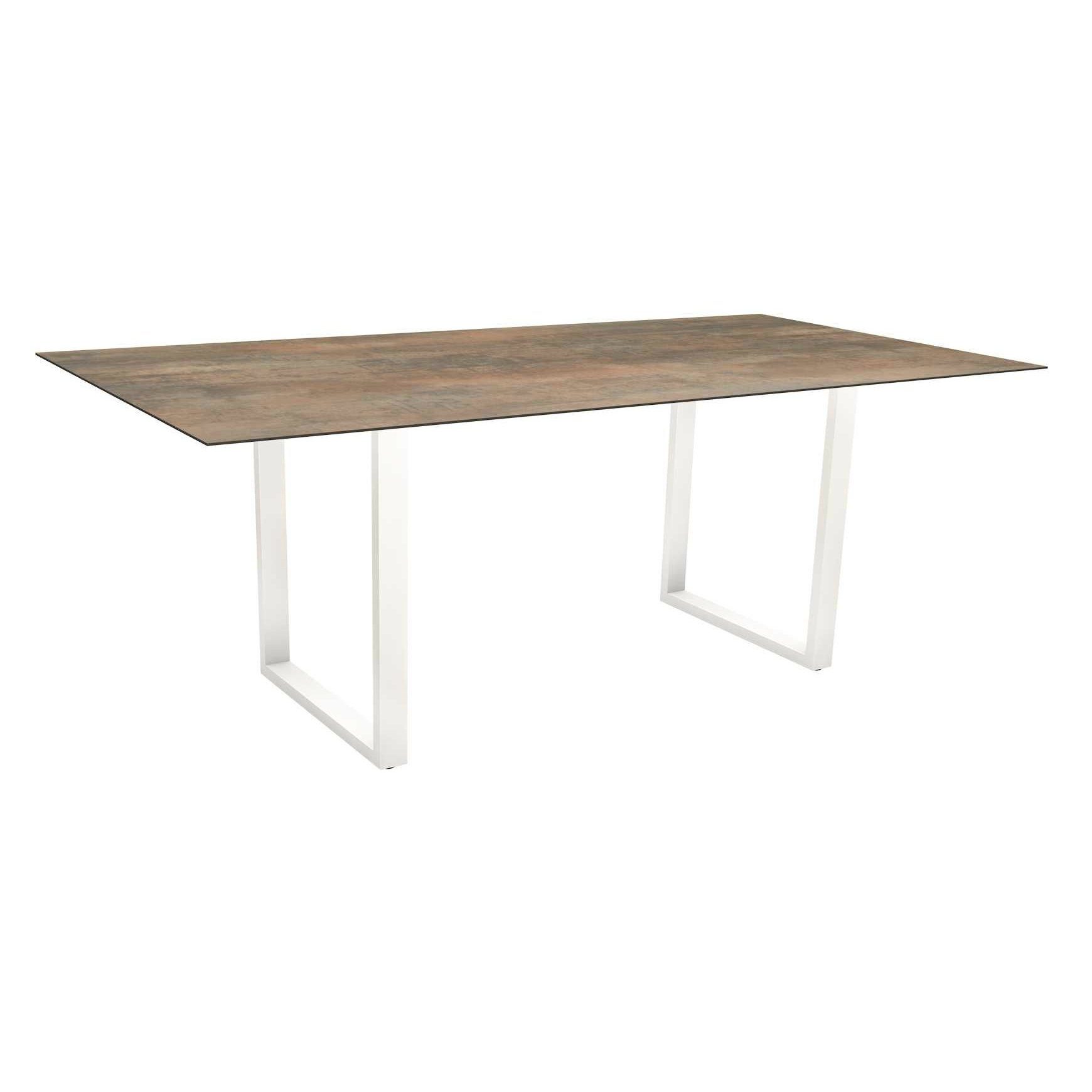 Stern Kufentisch, Maße: 200x100x73 cm, Gestell Aluminium weiß, Tischplatte HPL Ferro