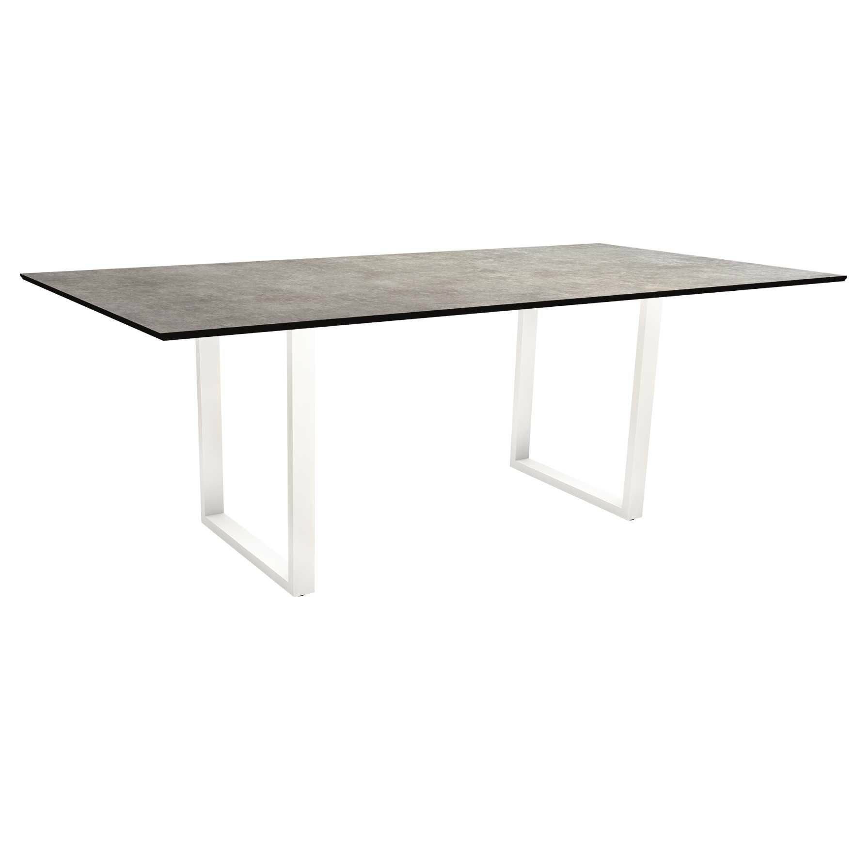 Stern Kufentisch, Maße: 200x100x73 cm, Gestell Aluminium weiß, Tischplatte HPL Metallic grau