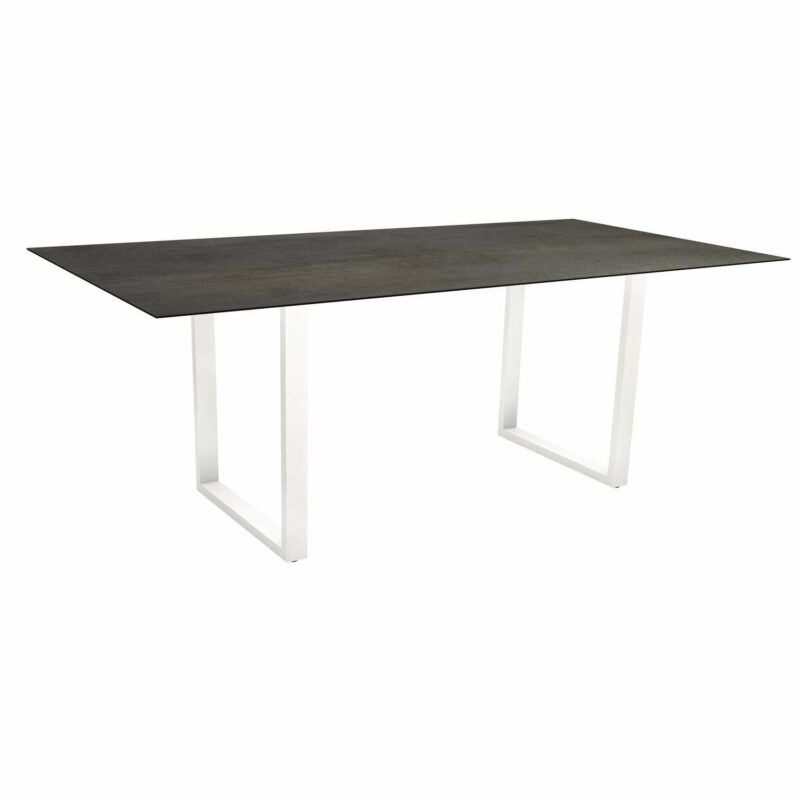 Stern Kufentisch, Maße: 200x100x73 cm, Gestell Aluminium weiß, Tischplatte HPL Nitro