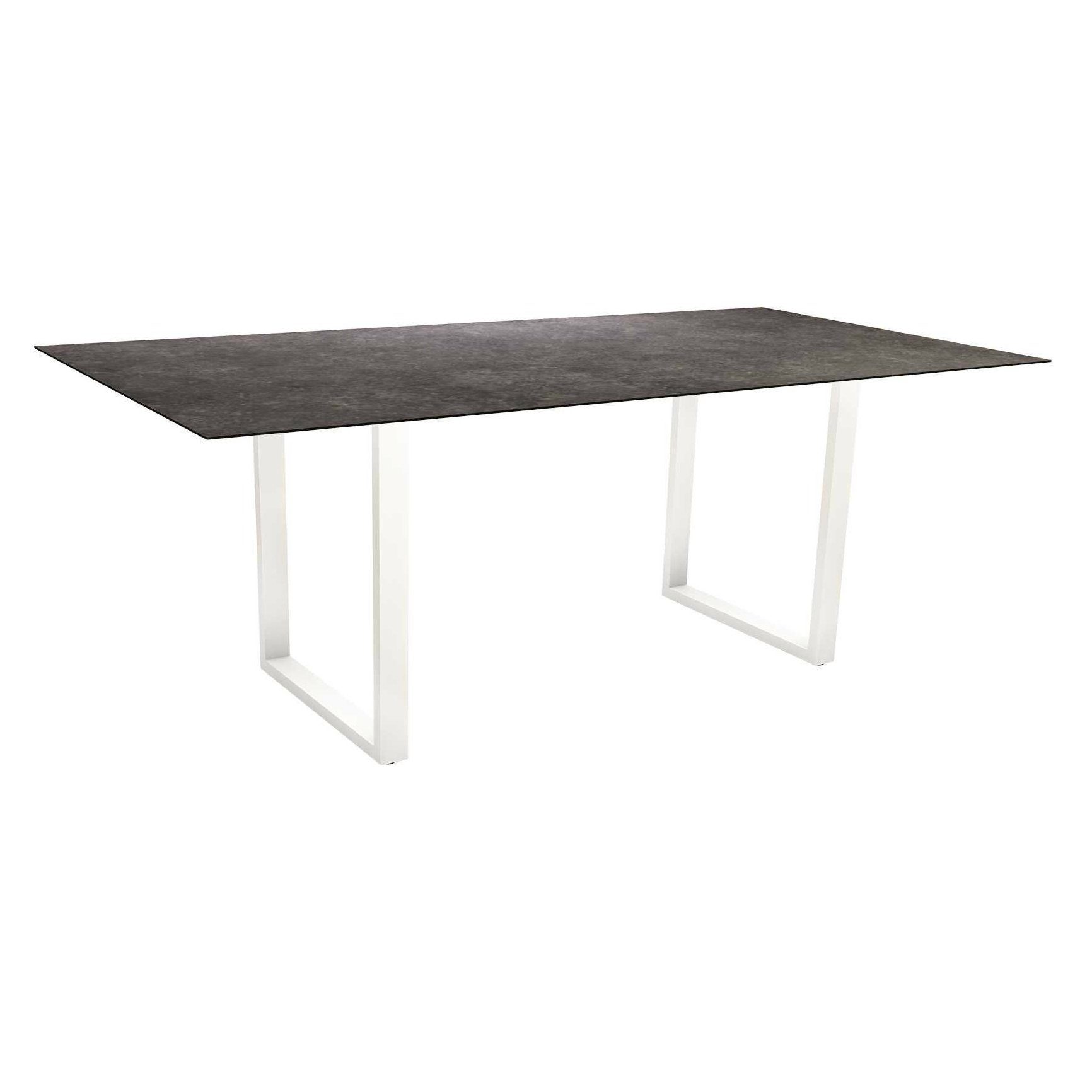 Stern Kufentisch, Maße: 200x100x73 cm, Gestell Aluminium weiß, Tischplatte HPL Vintage grau