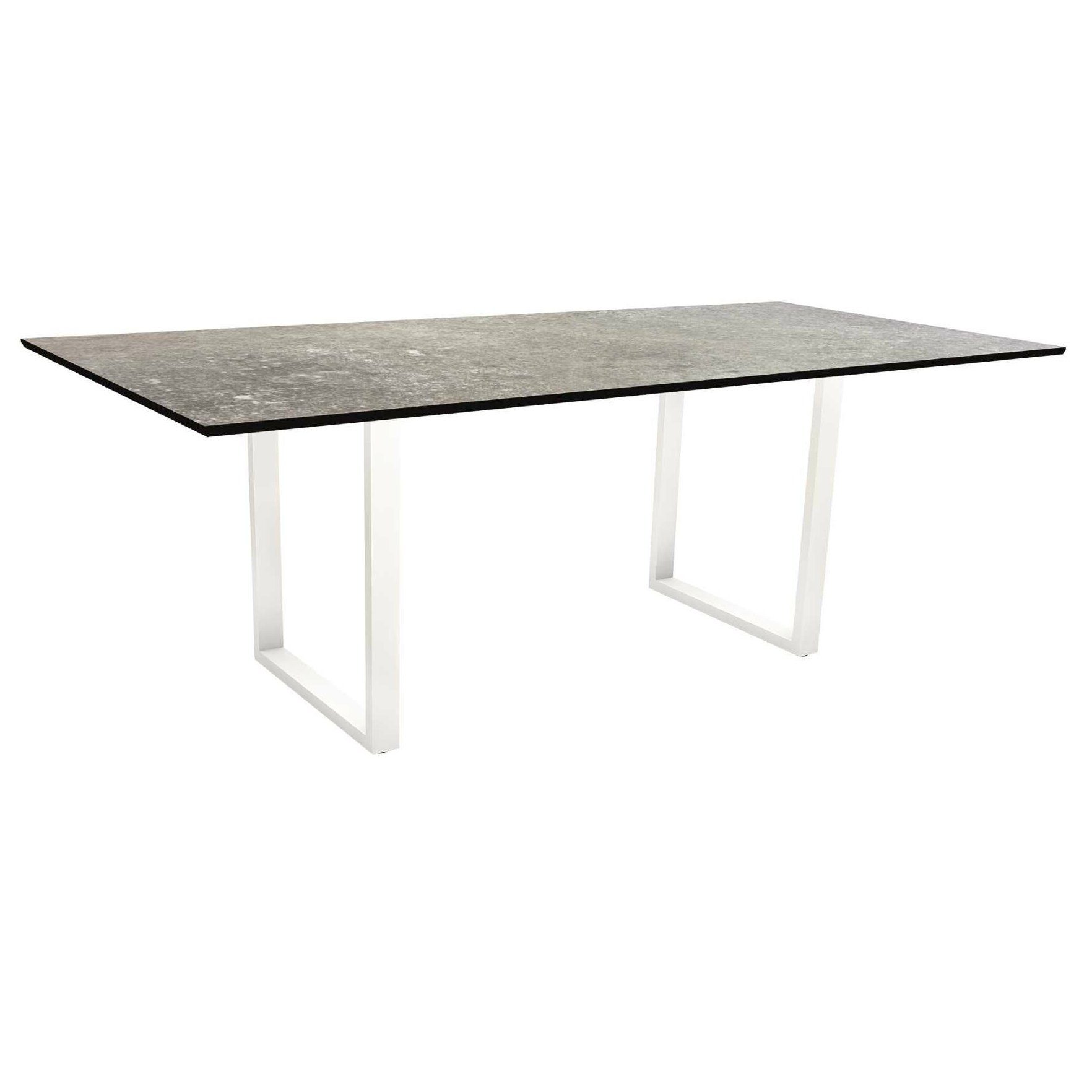 Stern Kufentisch, Maße: 200x100x73 cm, Gestell Aluminium weiß, Tischplatte HPL Vintage stone
