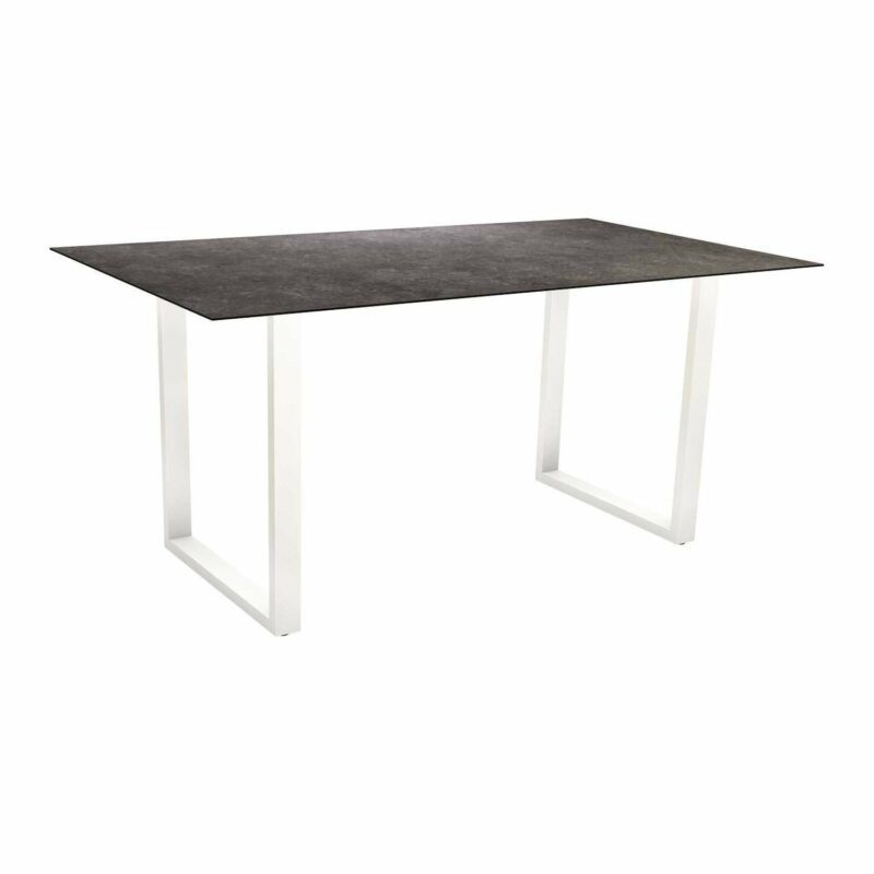 Stern Kufentisch, Gestell Aluminium weiß, Tischplatte HPL Vintage grau, Tischgröße: 160x90 cm