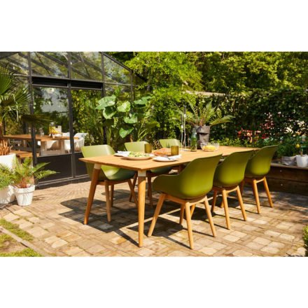 Hartman "Sophie Studio" Organic Chair, Gestell Teakholz, Sitzschale Kunststoff moss green und "Sophie Studio" Gartentisch Teakholz