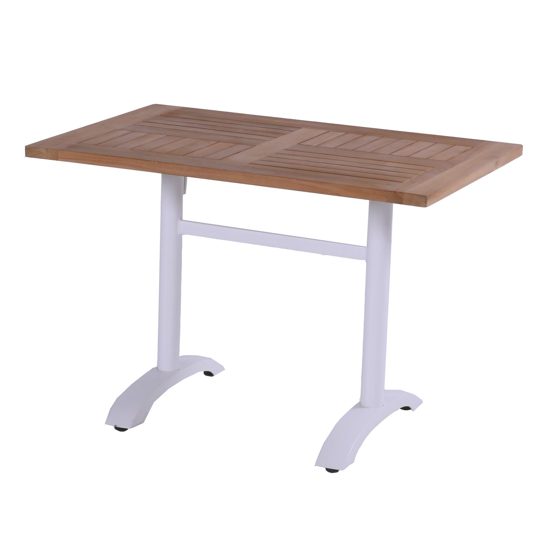 Hartman Bistro Table, Gestell Aluminium royal white, Tischplatte Teakholz rechteckig