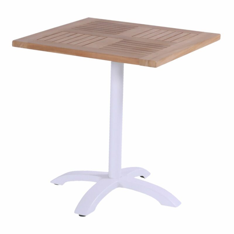 Hartman Bistro Table, Gestell Aluminium royal white, Tischplatte Teakholz quadratisch