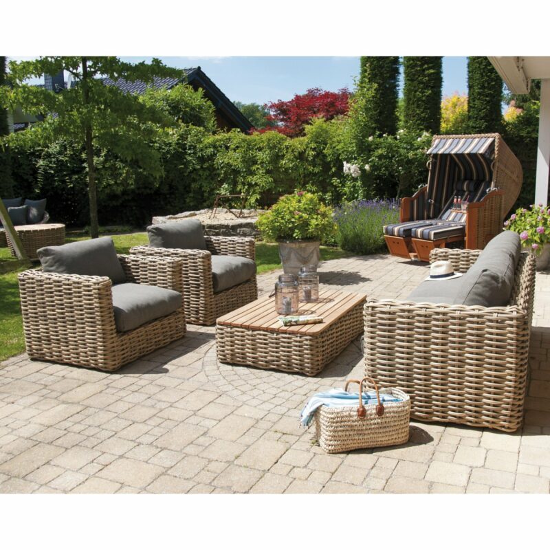 SonnenPartner Loungegruppe "Sands", Gestell Aluminium, Geflecht Polyrattan Light Oaks