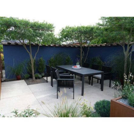 Jati&Kebon "Siara" Gartenstuhl inkl. Kissen, Gestell Aluminium anthrazit, Rope black mit Gartentisch "Lugo"