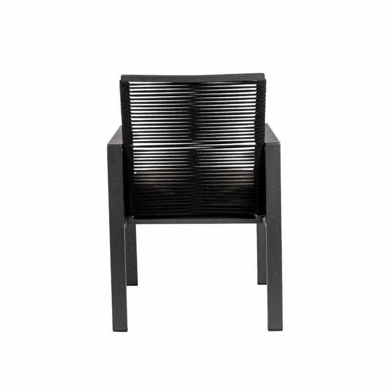 Jati&Kebon "Siara" Gartenstuhl, Gestell Aluminium anthrazit, Rope black, Armlehnen Aluminium, Kissen hellgrau