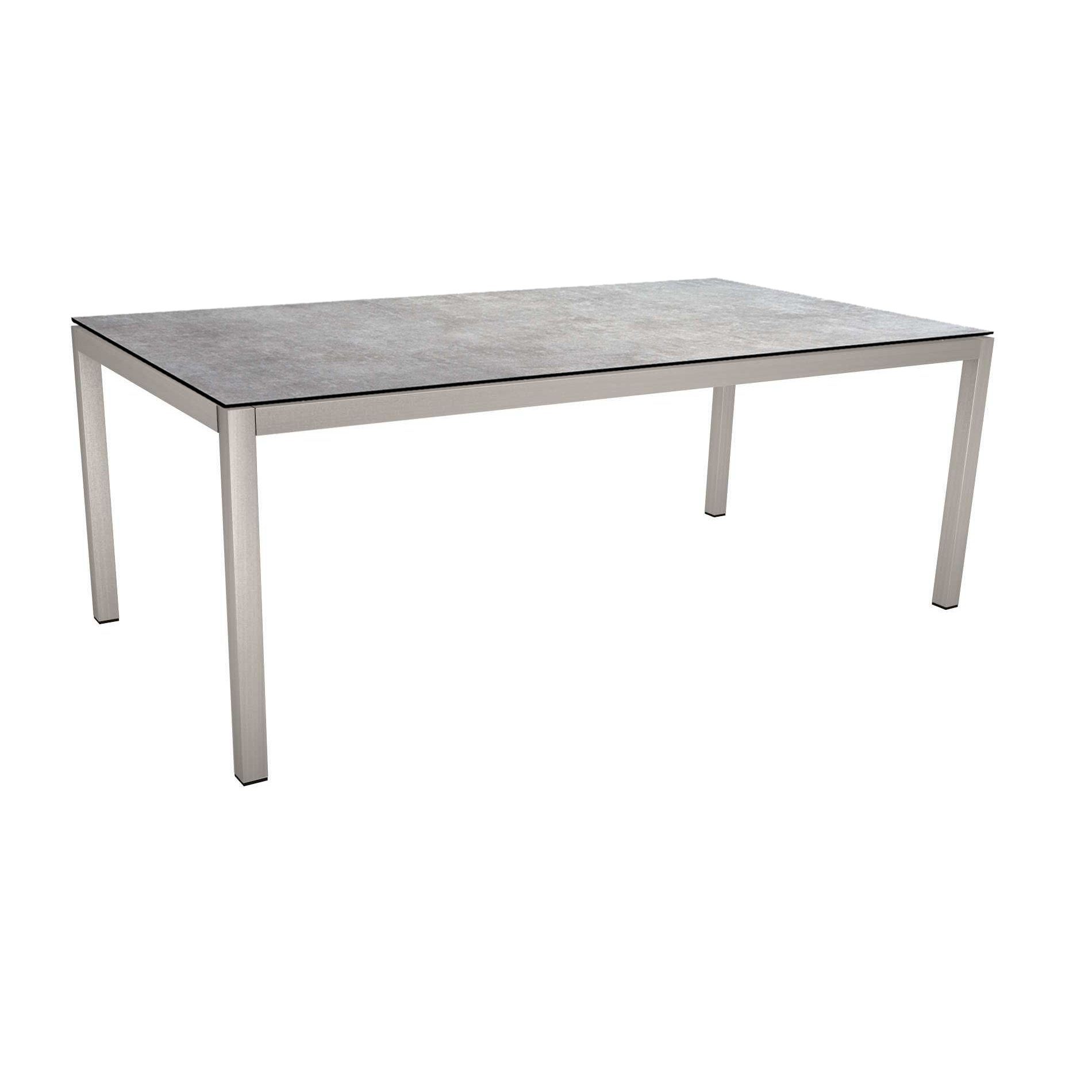 Stern Tischsystem, Gestell Edelstahl Vierkantrohr, Tischplatte HPL Metallic grau, 200x100 cm