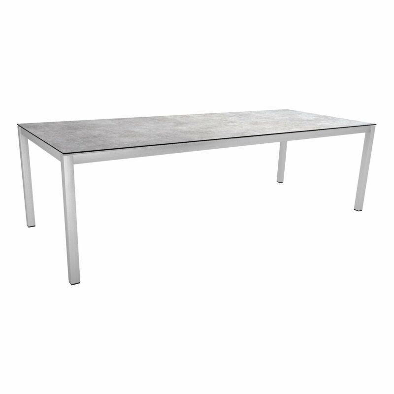 Stern Tischsystem, Gestell Edelstahl Vierkantrohr, Tischplatte HPL Metallic grau, 250x100 cm