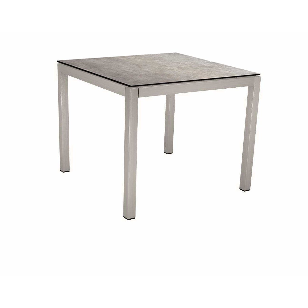 Stern Tischsystem, Gestell Edelstahl Vierkantrohr, Tischplatte HPL Metallic grau, 80x80 cm