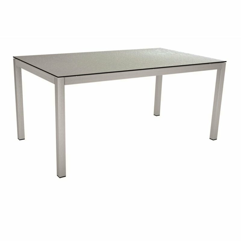 Stern Tischsystem, Gestell Edelstahl Vierkantrohr, Tischplatte HPL Uni grau, 130x80 cm