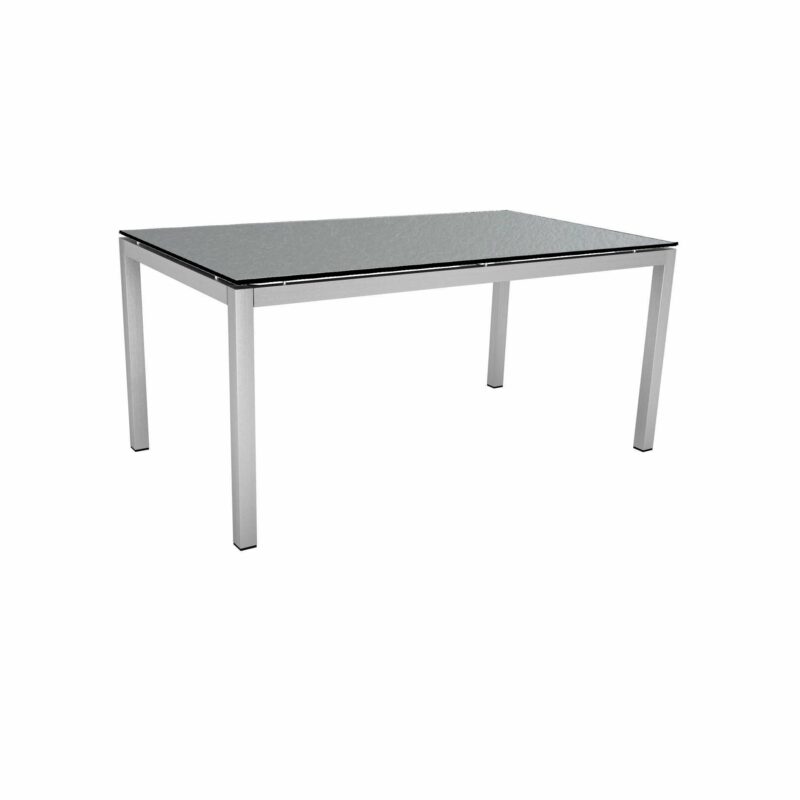 Stern Tischsystem, Gestell Edelstahl Vierkantrohr, Tischplatte HPL Uni grau, 160x90 cm